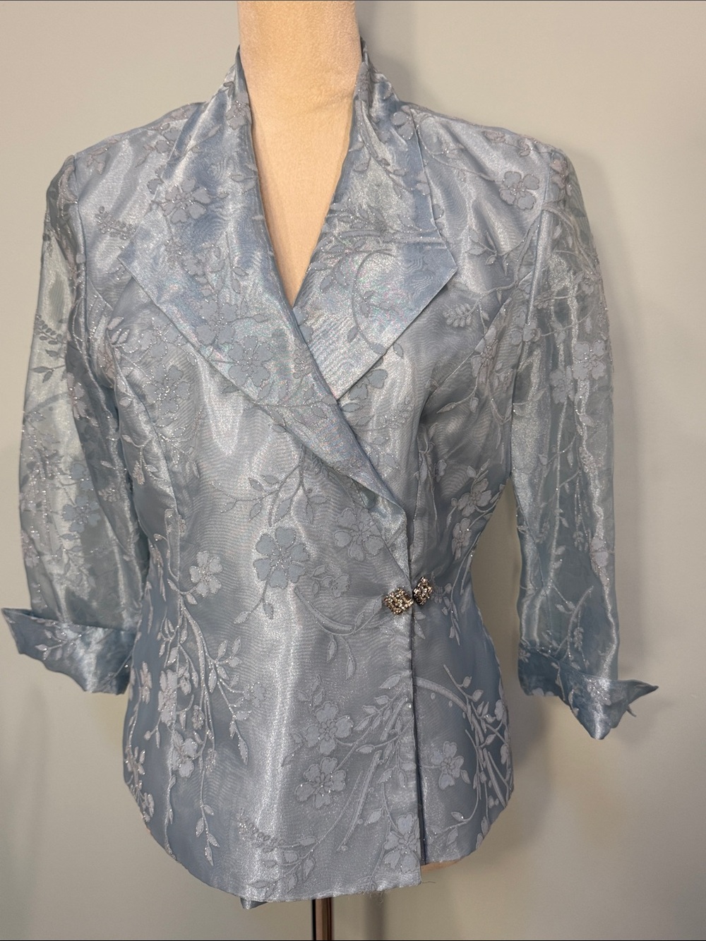 R&M Richards Elegant Light Blue Floral Jacquard Women's Blazer Size 10